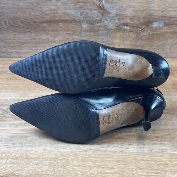 Jimmy Choo Black Pointy Toe Leather Bootie Boots Size 37.5 US 7.5 W Box - Picture 10 of 13